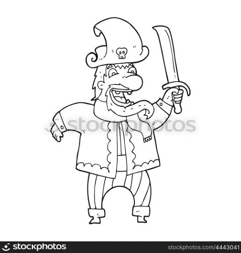 freehand drawn black and white cartoon laughing pirate captain