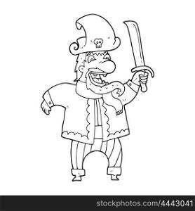 freehand drawn black and white cartoon laughing pirate captain