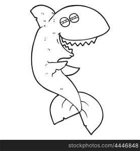 freehand drawn black and white cartoon laughing shark