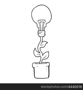 freehand drawn black and white cartoon light bulb plant