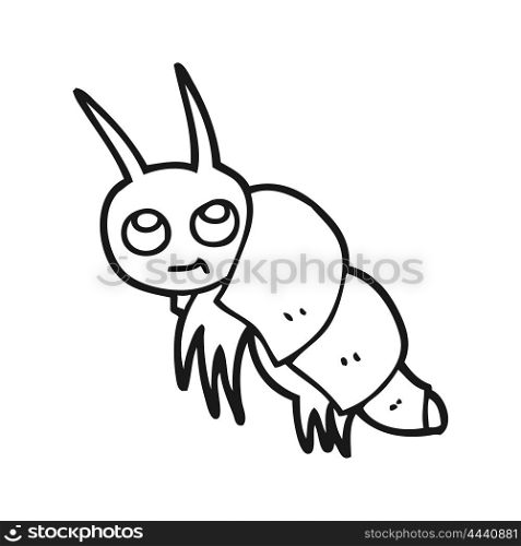 freehand drawn black and white cartoon little bug