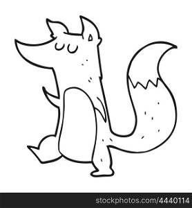 freehand drawn black and white cartoon little wolf