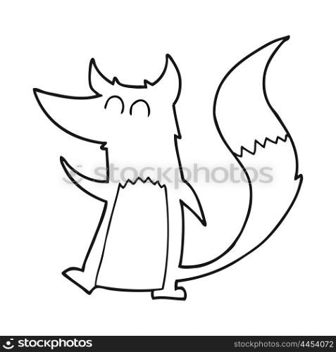 freehand drawn black and white cartoon little wolf