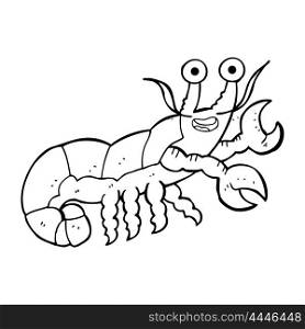 freehand drawn black and white cartoon lobster