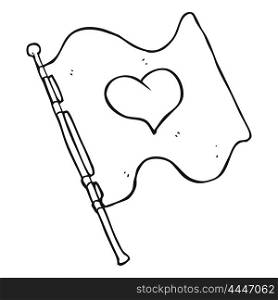 freehand drawn black and white cartoon love heart flag