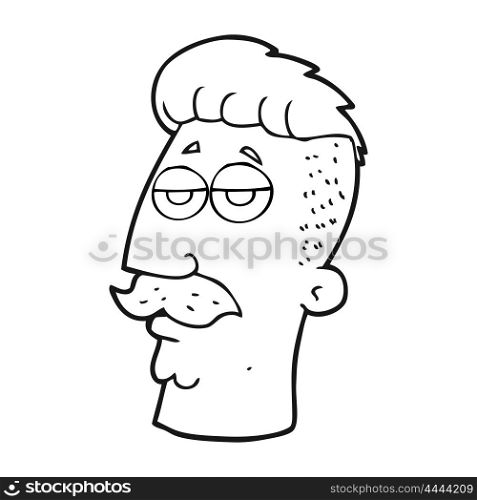 freehand drawn black and white cartoon man with hipster hair cut