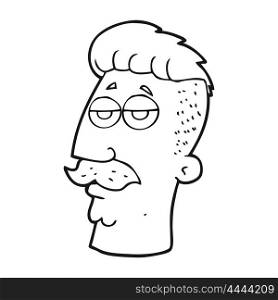 freehand drawn black and white cartoon man with hipster hair cut