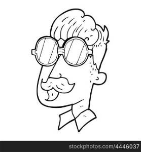 freehand drawn black and white cartoon man with mustache and spectacles