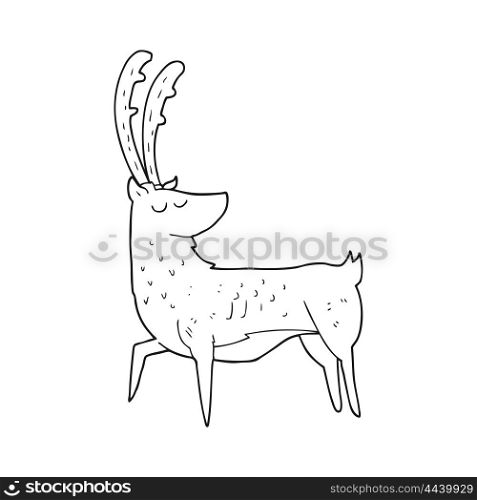 freehand drawn black and white cartoon manly stag