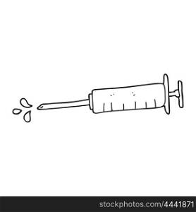 freehand drawn black and white cartoon medical needle