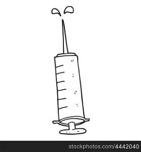 freehand drawn black and white cartoon medical needle