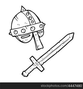 freehand drawn black and white cartoon medieval helmet