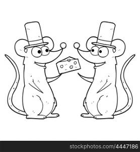 freehand drawn black and white cartoon mice with cheese