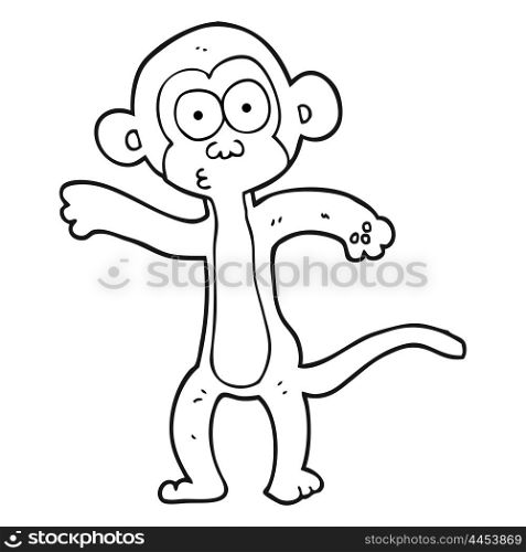 freehand drawn black and white cartoon monkey