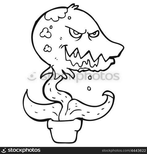 freehand drawn black and white cartoon monster plant