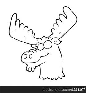 freehand drawn black and white cartoon moose