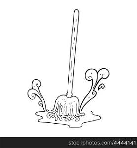 freehand drawn black and white cartoon mop