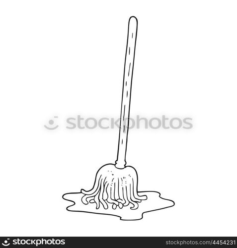 freehand drawn black and white cartoon mop