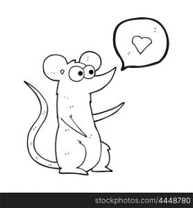 freehand drawn black and white cartoon mouse in love