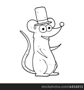 freehand drawn black and white cartoon mouse in top hat