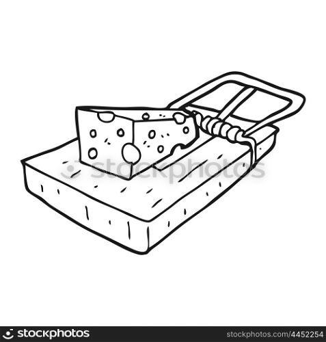 freehand drawn black and white cartoon mouse trap