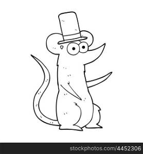 freehand drawn black and white cartoon mouse wearing top hat