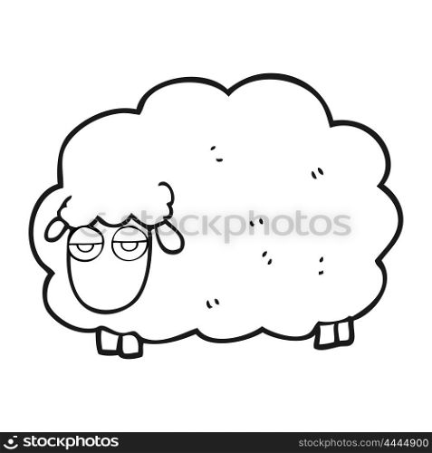 freehand drawn black and white cartoon muddy winter sheep