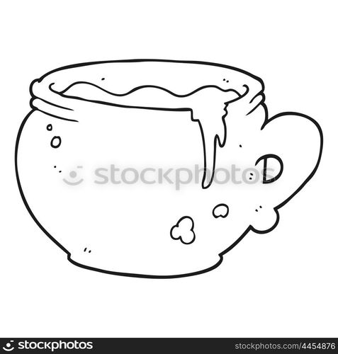 freehand drawn black and white cartoon mug of soup