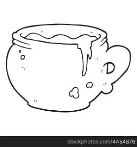 freehand drawn black and white cartoon mug of soup