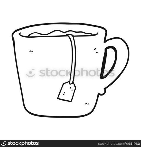 freehand drawn black and white cartoon mug of tea