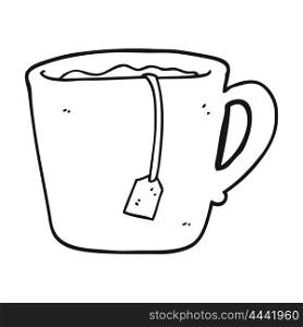 freehand drawn black and white cartoon mug of tea