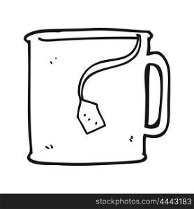 freehand drawn black and white cartoon mug of tea