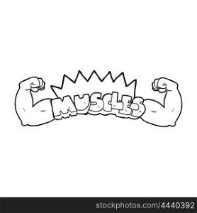 freehand drawn black and white cartoon muscles symbol
