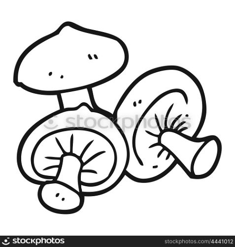 freehand drawn black and white cartoon mushrooms