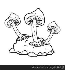 freehand drawn black and white cartoon mushrooms growing