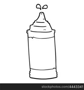 freehand drawn black and white cartoon mustard bottle