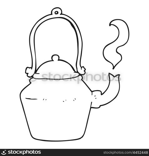 freehand drawn black and white cartoon old black kettle