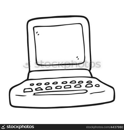 freehand drawn black and white cartoon old computer
