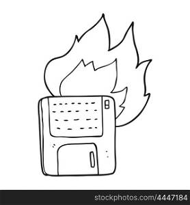 freehand drawn black and white cartoon old computer disk burning