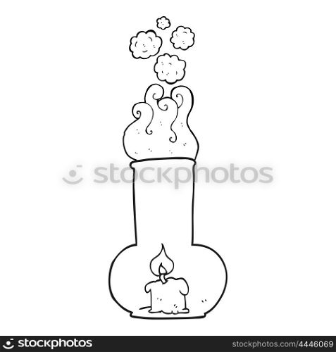 freehand drawn black and white cartoon old glass lamp and candle