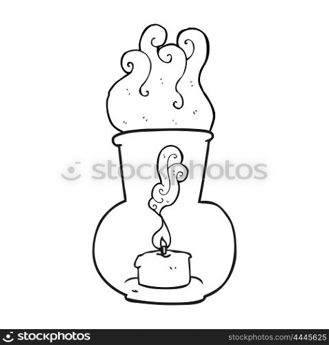 freehand drawn black and white cartoon old glass lantern with candle