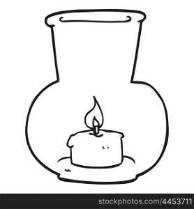 freehand drawn black and white cartoon old glass lantern with candle