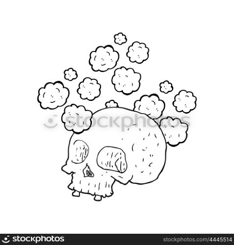 freehand drawn black and white cartoon old skull