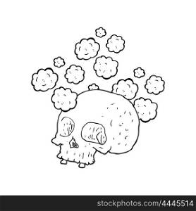 freehand drawn black and white cartoon old skull