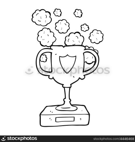 freehand drawn black and white cartoon old trophy