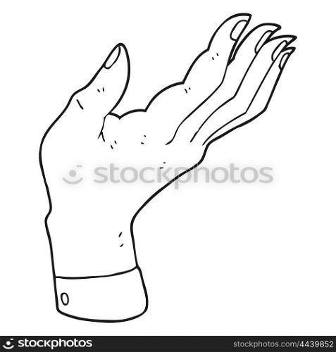 freehand drawn black and white cartoon open hand raised palm up