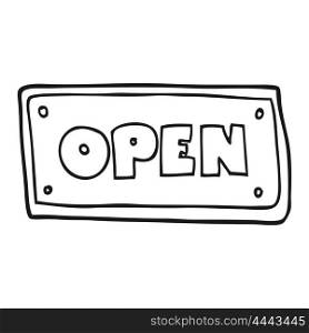 freehand drawn black and white cartoon open sign