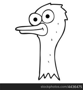 freehand drawn black and white cartoon ostrich head
