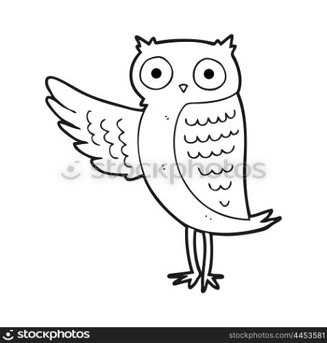freehand drawn black and white cartoon owl
