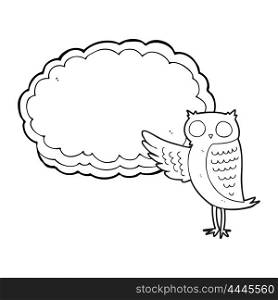 freehand drawn black and white cartoon owl pointing
